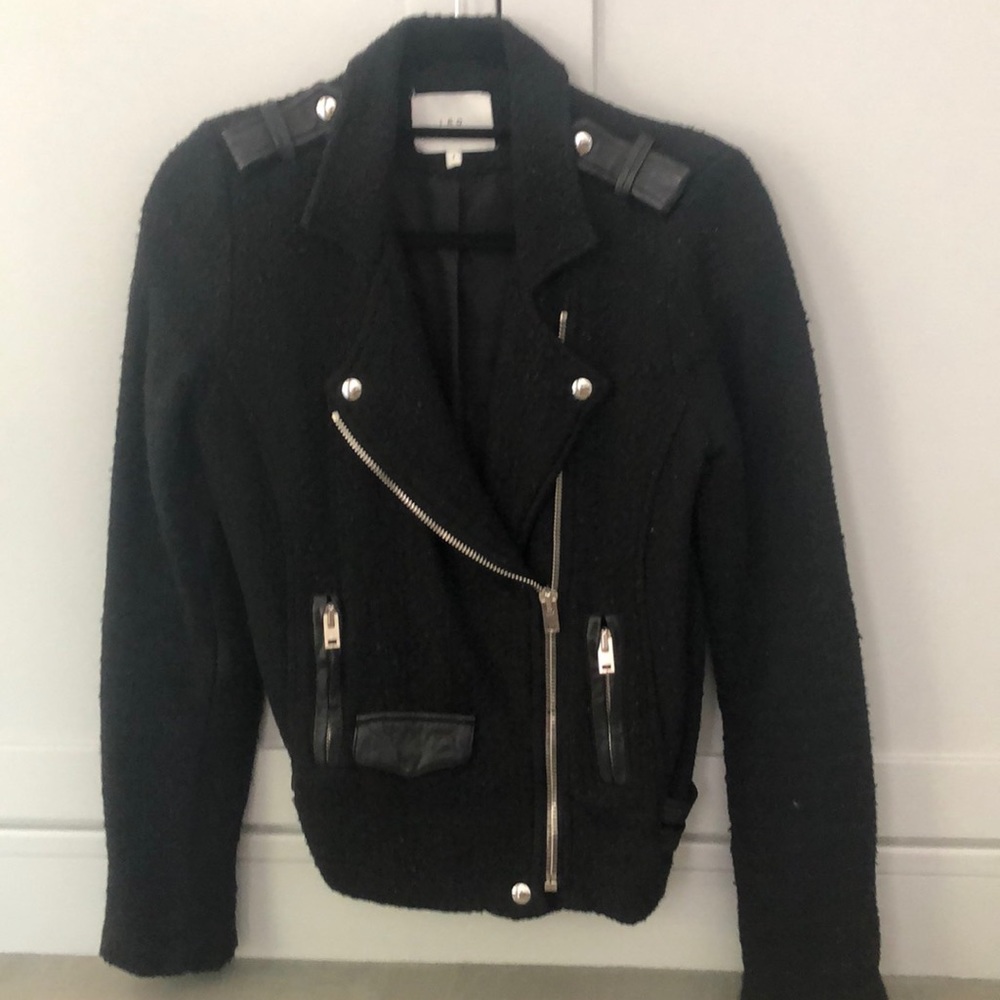 IRO - Womens jacket, silver sparkle, leatger trim